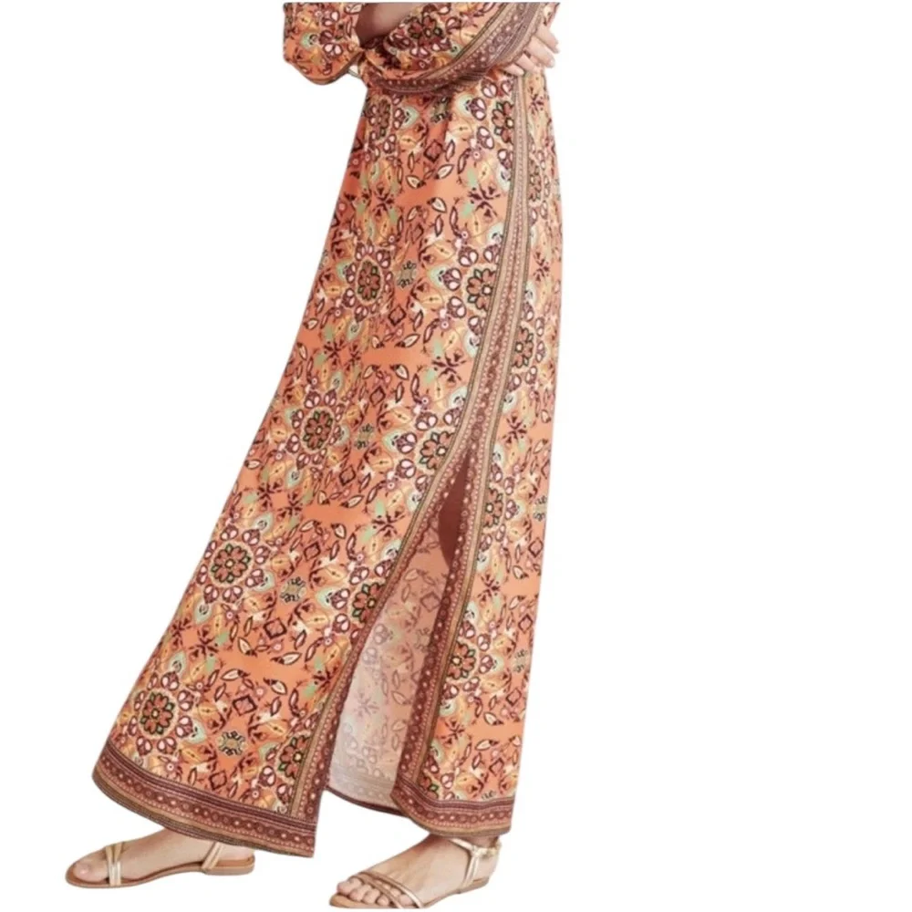 Farm Rio Anthropologie Clarabella Orange Floral Long Sleeve Maxi Dress M - Picture 3 of 12